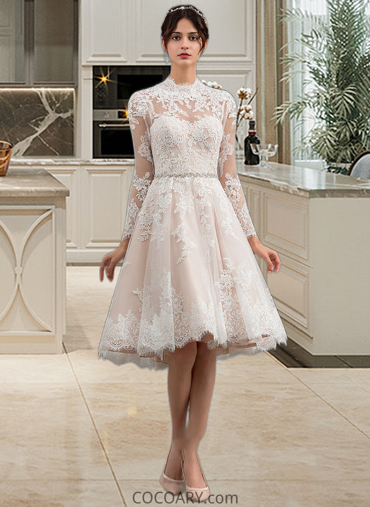 Rosie A-Line Illusion Knee-Length Lace Wedding Dress DA8P0013754