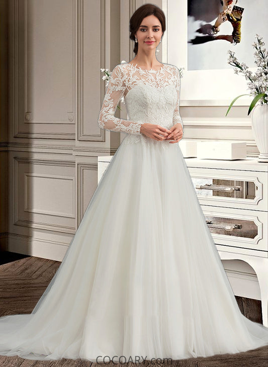 Alyssa Ball-Gown/Princess Scoop Neck Sweep Train Tulle Wedding Dress DA8P0013759