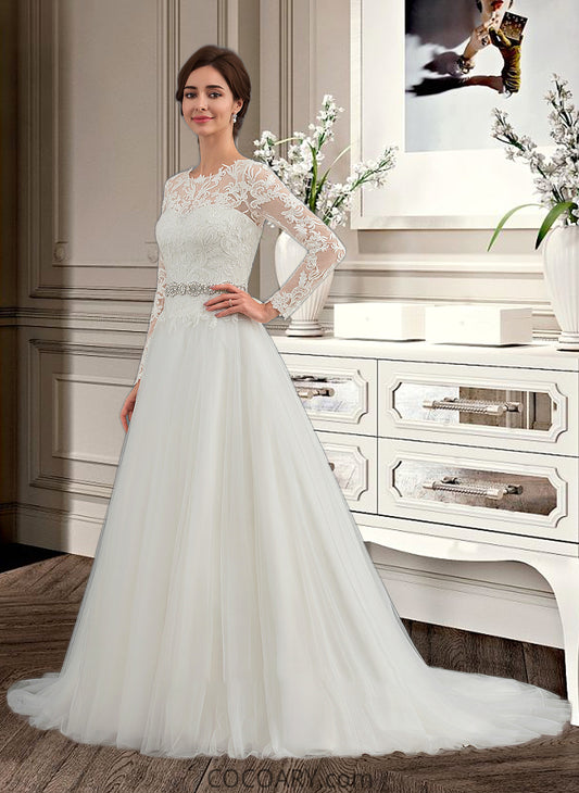 Alyssa Ball-Gown/Princess Scoop Neck Sweep Train Tulle Wedding Dress DA8P0013759