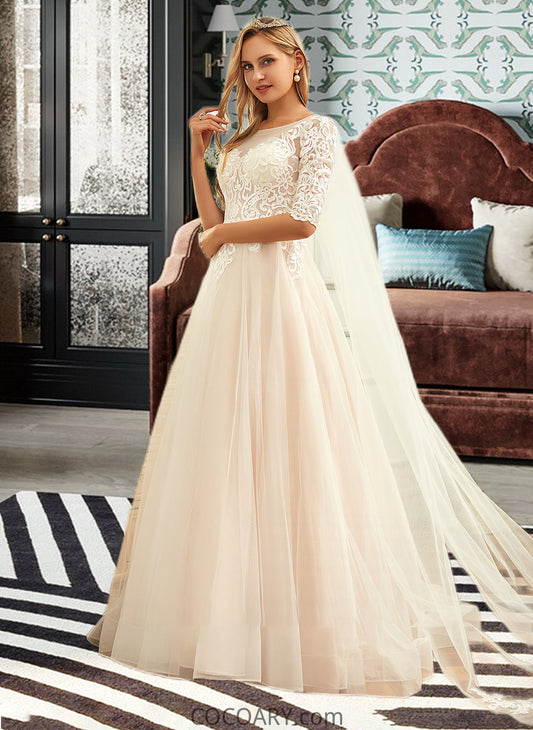 Abbey Ball-Gown/Princess Scoop Neck Sweep Train Tulle Lace Wedding Dress DA8P0013760