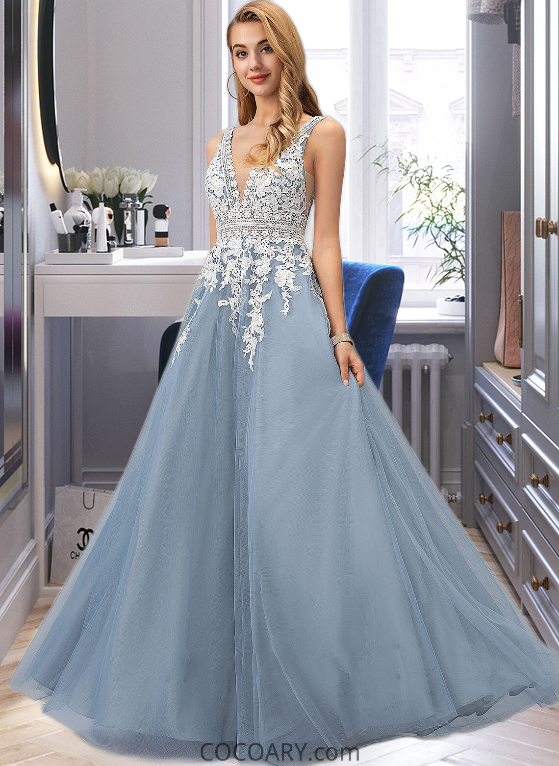 Maritza Ball-Gown/Princess V-neck Floor-Length Tulle Wedding Dress With Lace DA8P0013763