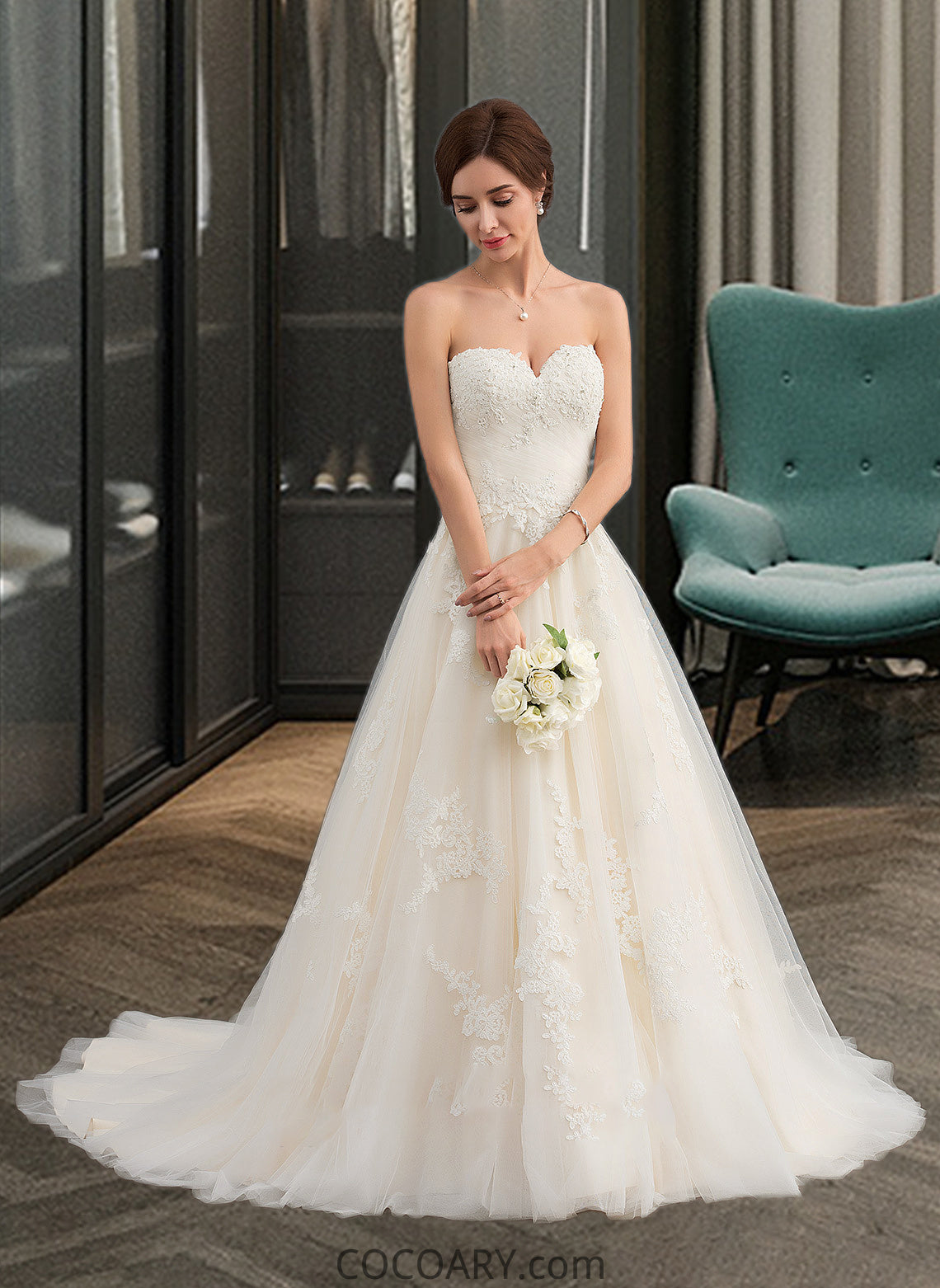 Mildred Ball-Gown/Princess Sweetheart Court Train Tulle Wedding Dress With Ruffle Beading DA8P0013766