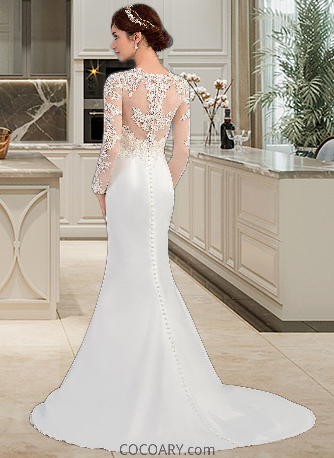 Elva Trumpet/Mermaid Illusion Sweep Train Stretch Crepe Wedding Dress DA8P0013767