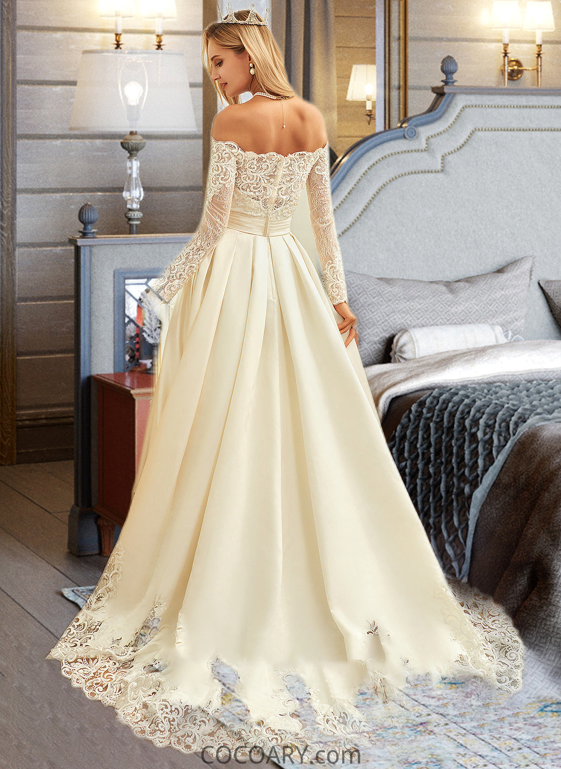 Kiley Ball-Gown/Princess Sweep Train Satin Wedding Dress With Beading Sequins DA8P0013768