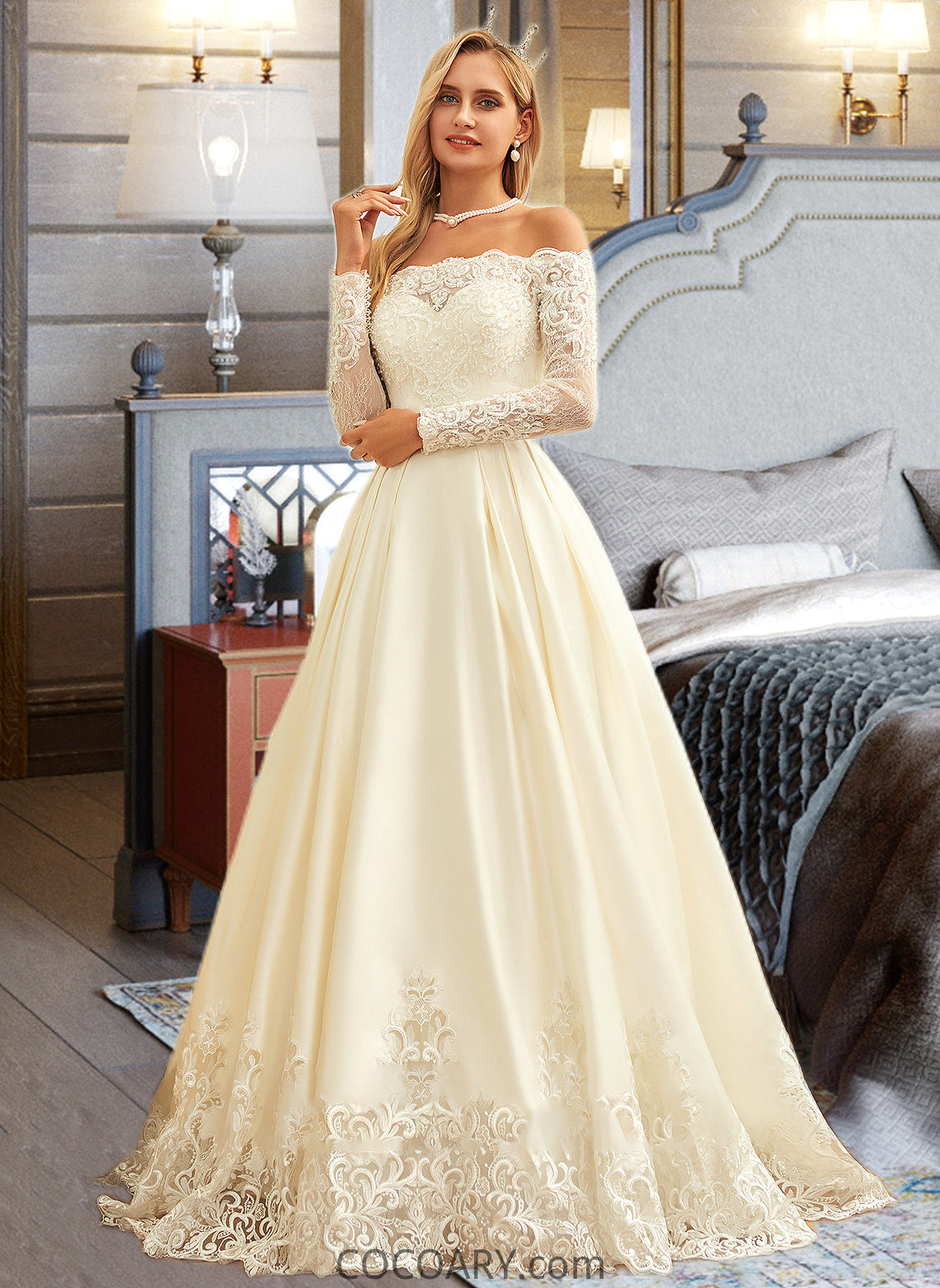 Kiley Ball-Gown/Princess Sweep Train Satin Wedding Dress With Beading Sequins DA8P0013768