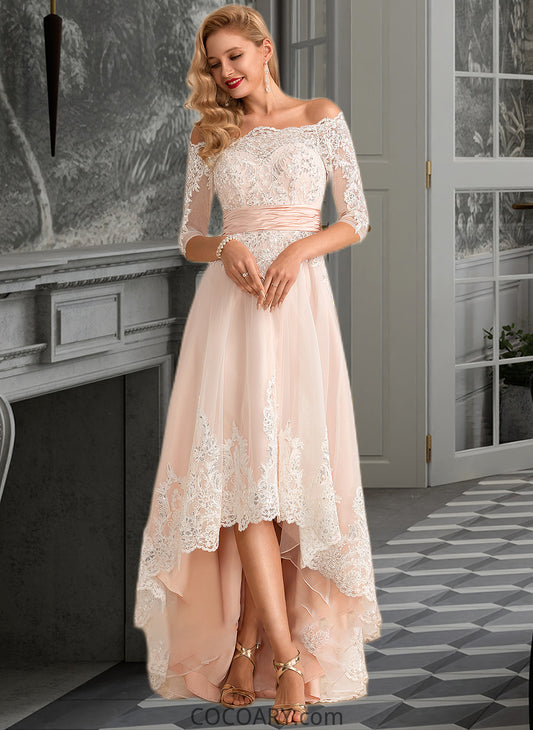 Haven A-Line Asymmetrical Satin Tulle Lace Wedding Dress With Sequins DA8P0013769