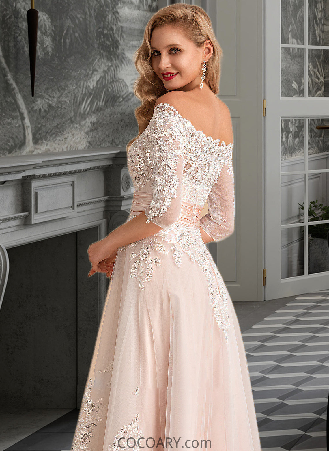 Haven A-Line Asymmetrical Satin Tulle Lace Wedding Dress With Sequins DA8P0013769