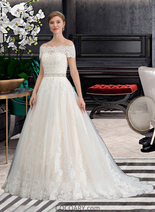 Macy Ball-Gown/Princess Court Train Tulle Wedding Dress With Beading Sequins DA8P0013770