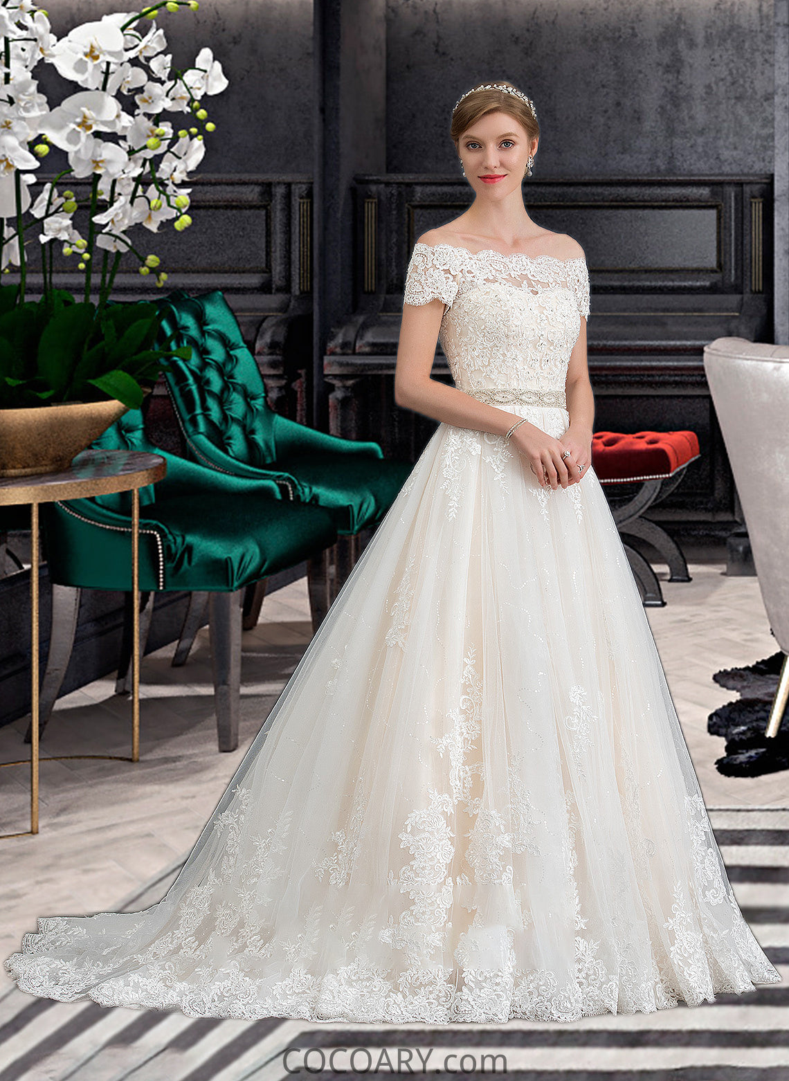 Macy Ball-Gown/Princess Court Train Tulle Wedding Dress With Beading Sequins DA8P0013770