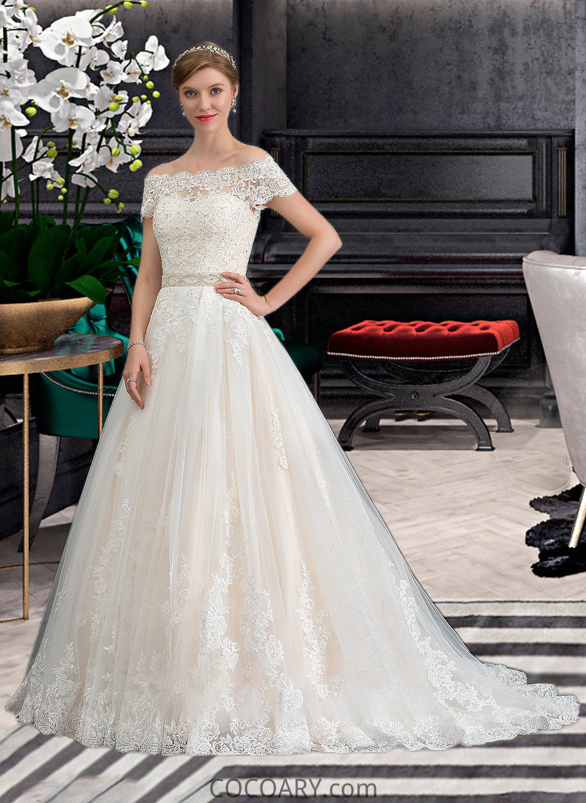 Macy Ball-Gown/Princess Court Train Tulle Wedding Dress With Beading Sequins DA8P0013770