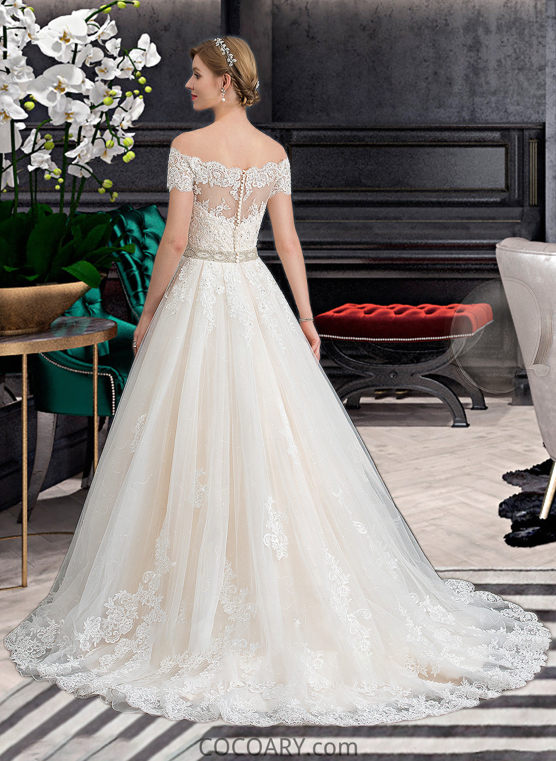 Macy Ball-Gown/Princess Court Train Tulle Wedding Dress With Beading Sequins DA8P0013770