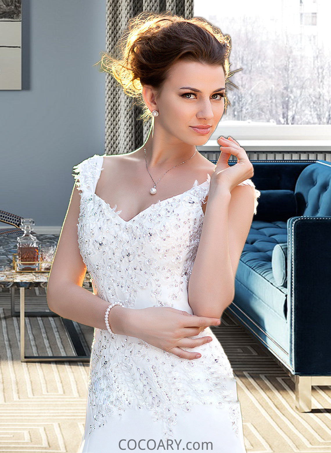 Marley A-Line V-neck Court Train Chiffon Wedding Dress With Lace Beading Sequins DA8P0013776