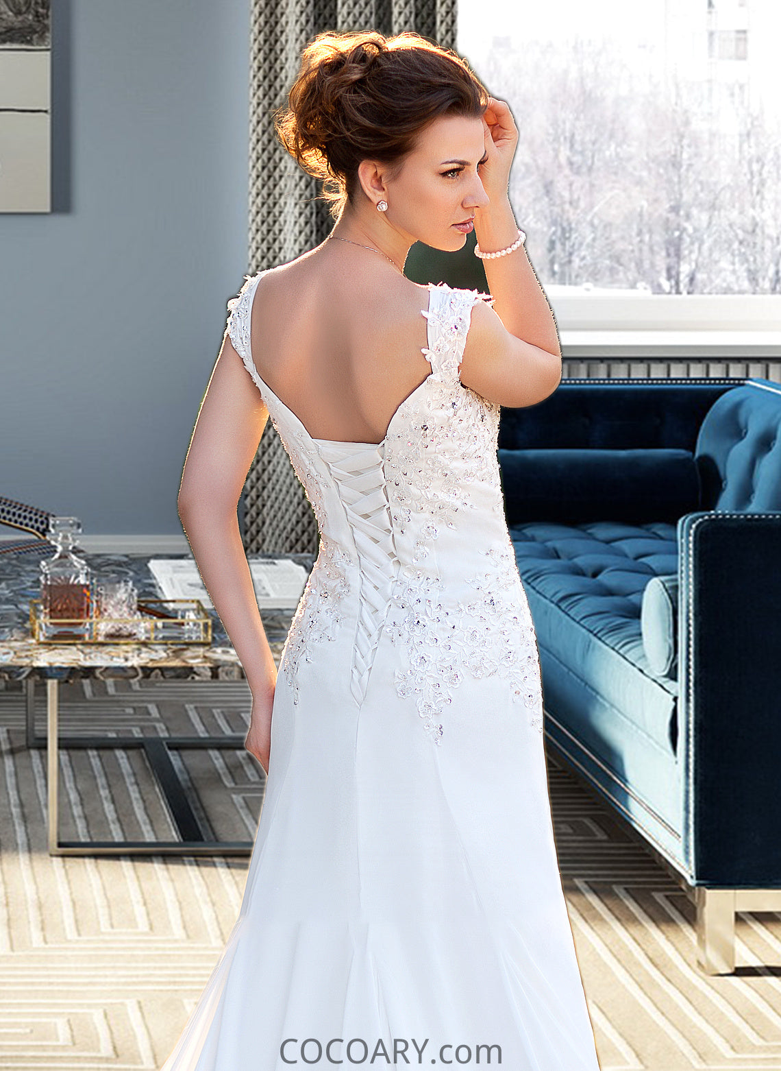 Marley A-Line V-neck Court Train Chiffon Wedding Dress With Lace Beading Sequins DA8P0013776