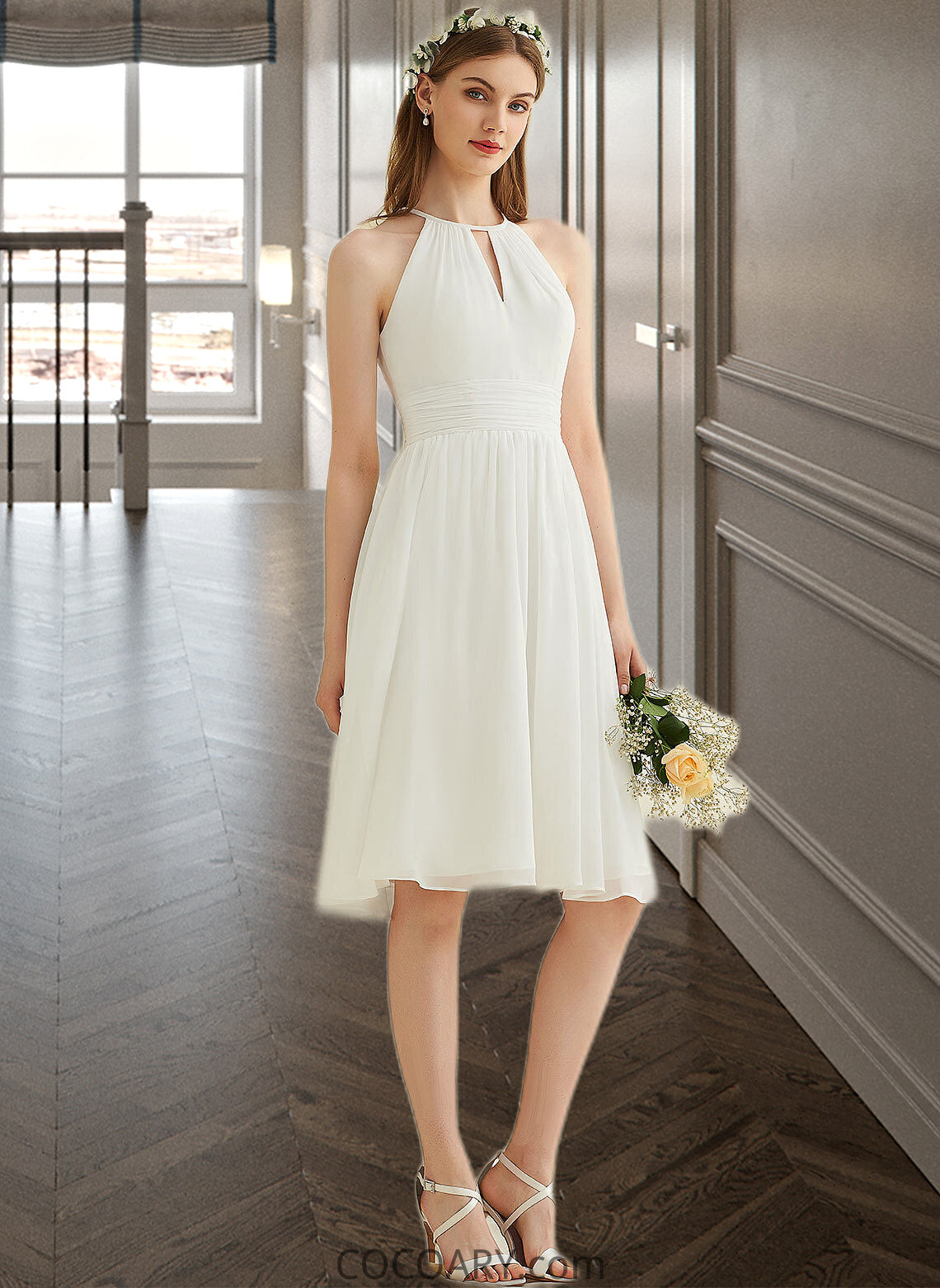 Heather A-Line Knee-Length Chiffon Wedding Dress DA8P0013778