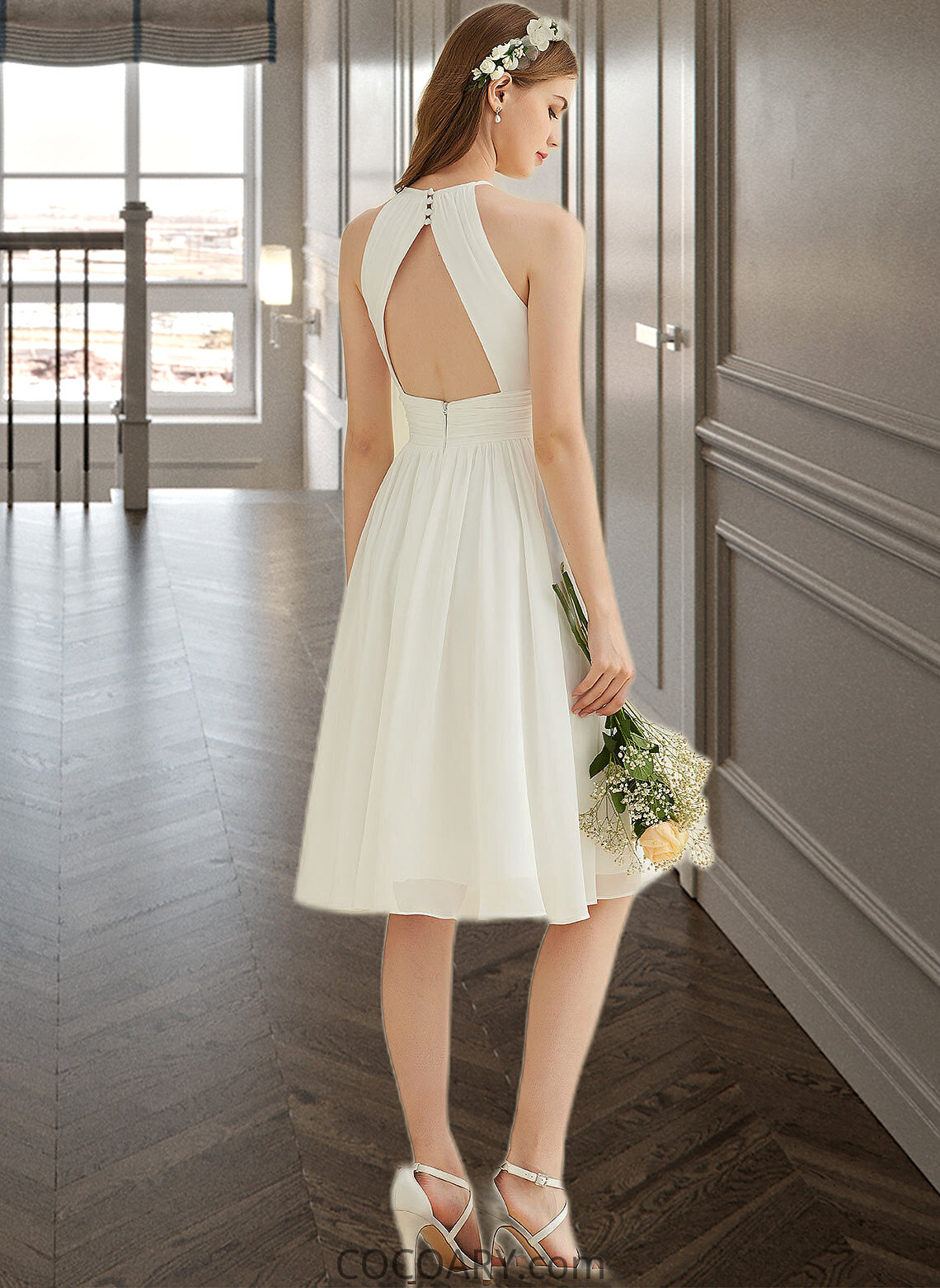 Heather A-Line Knee-Length Chiffon Wedding Dress DA8P0013778