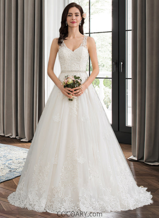 Deanna Ball-Gown/Princess V-neck Court Train Tulle Wedding Dress With Beading Sequins DA8P0013779