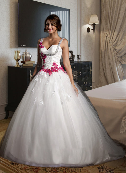 Gloria Ball-Gown/Princess Sweetheart Chapel Train Tulle Wedding Dress With Ruffle Appliques Lace Bow(s) DA8P0013780