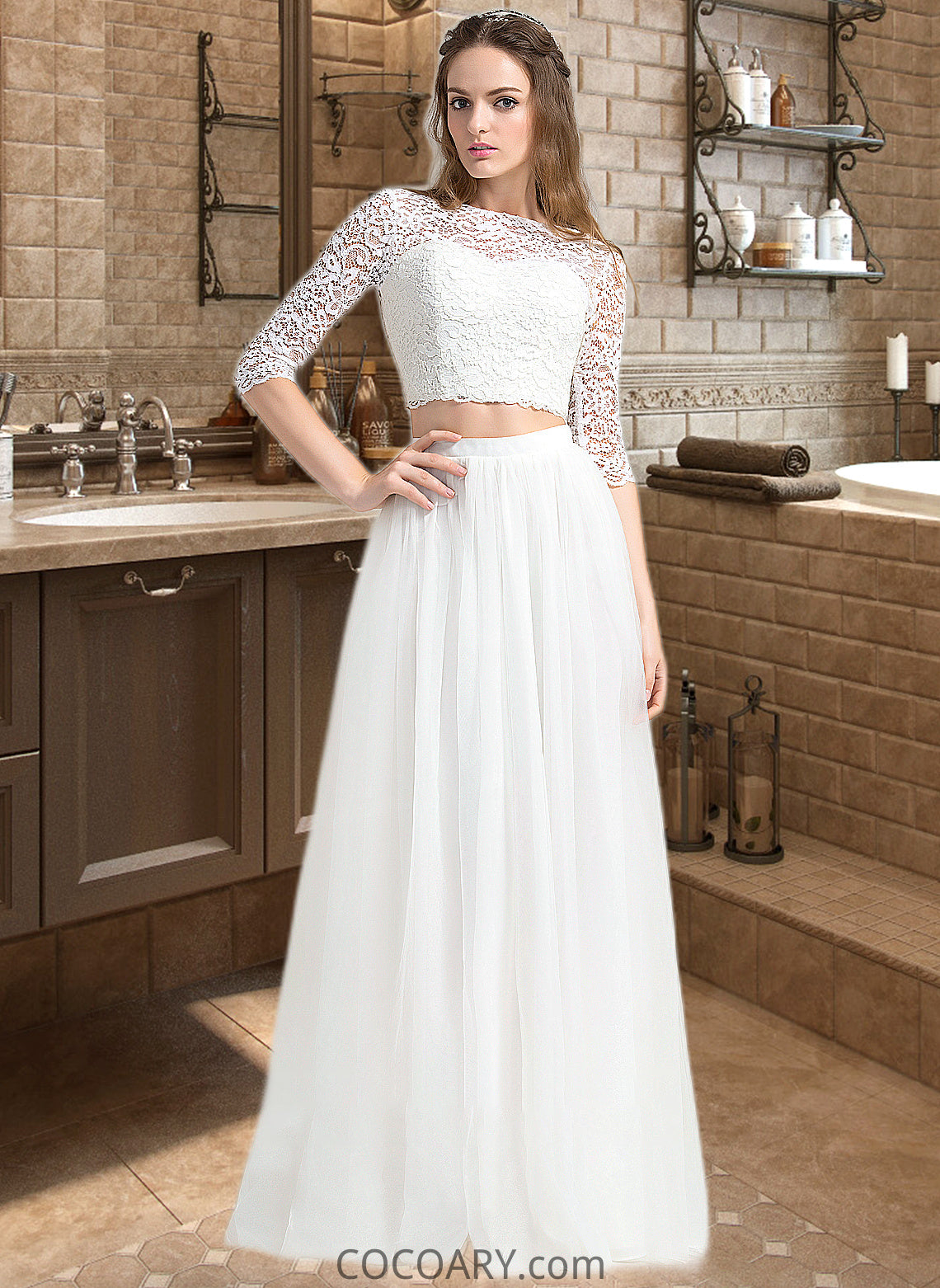 Joan A-Line Scoop Neck Floor-Length Tulle Wedding Dress DA8P0013787