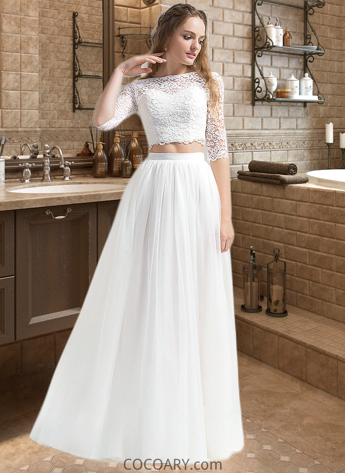 Joan A-Line Scoop Neck Floor-Length Tulle Wedding Dress DA8P0013787