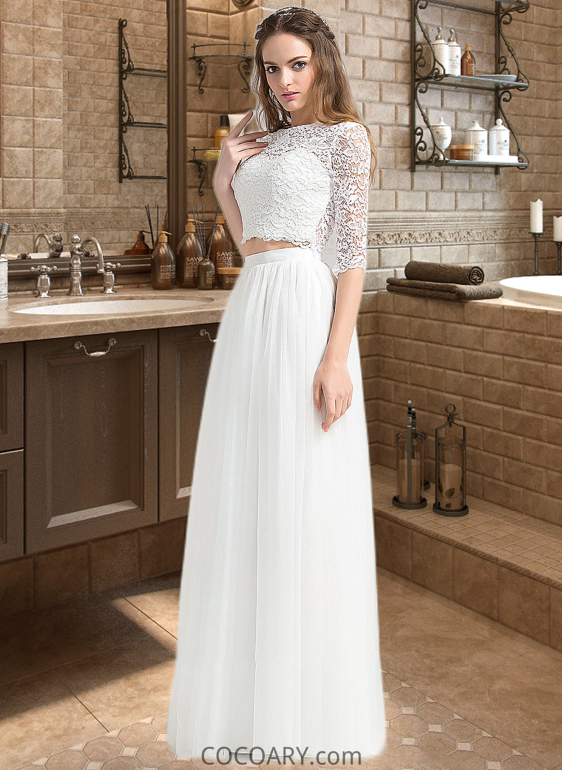 Joan A-Line Scoop Neck Floor-Length Tulle Wedding Dress DA8P0013787