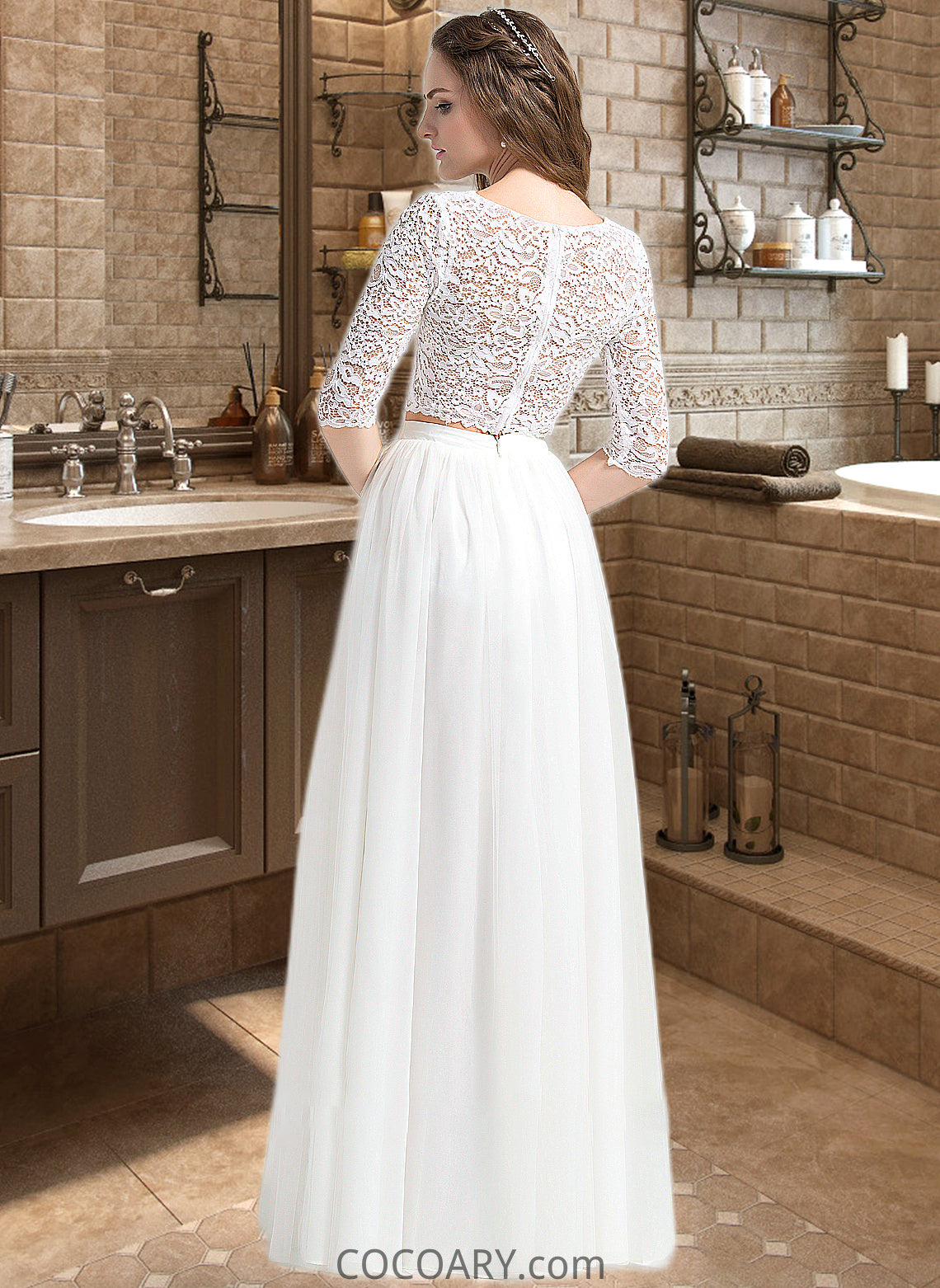 Joan A-Line Scoop Neck Floor-Length Tulle Wedding Dress DA8P0013787