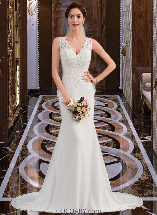 Jocelyn Trumpet/Mermaid V-neck Court Train Chiffon Wedding Dress DA8P0013788