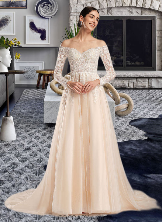 Aliya Ball-Gown/Princess Illusion Chapel Train Wedding Dress With Sequins DA8P0013798