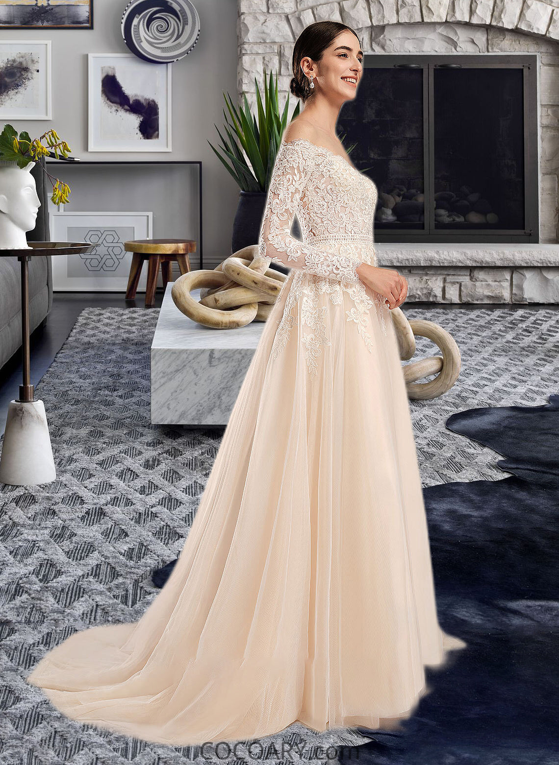 Aliya Ball-Gown/Princess Illusion Chapel Train Wedding Dress With Sequins DA8P0013798