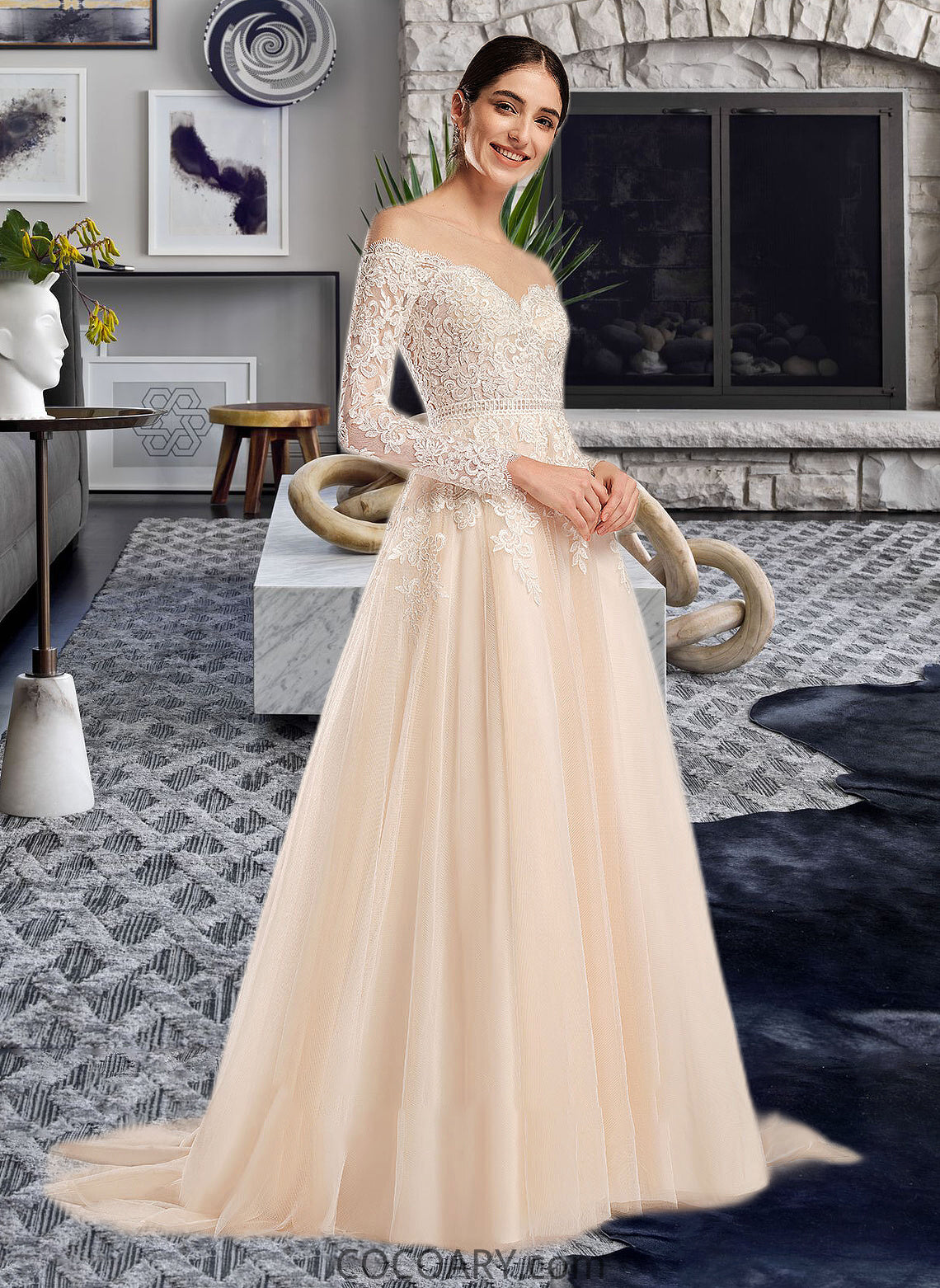 Aliya Ball-Gown/Princess Illusion Chapel Train Wedding Dress With Sequins DA8P0013798