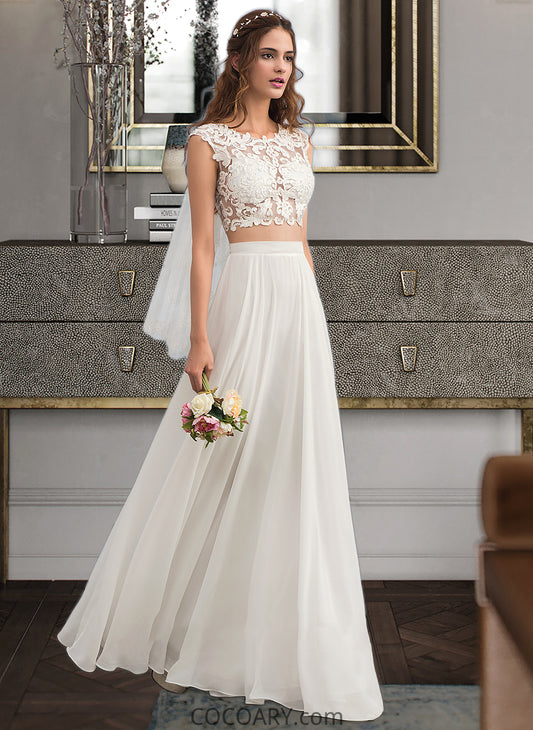 Vicky A-Line Scoop Neck Floor-Length Chiffon Wedding Dress With Beading Sequins DA8P0013799