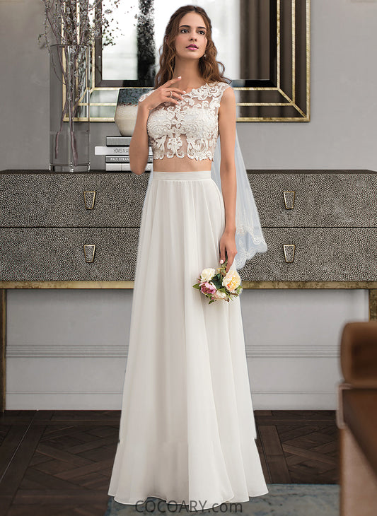 Vicky A-Line Scoop Neck Floor-Length Chiffon Wedding Dress With Beading Sequins DA8P0013799