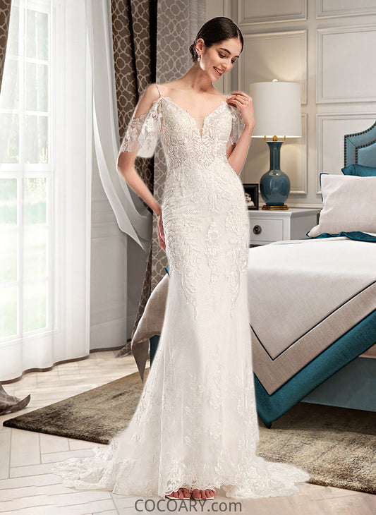 Keyla Trumpet/Mermaid V-neck Chapel Train Wedding Dress With Beading Sequins DA8P0013802