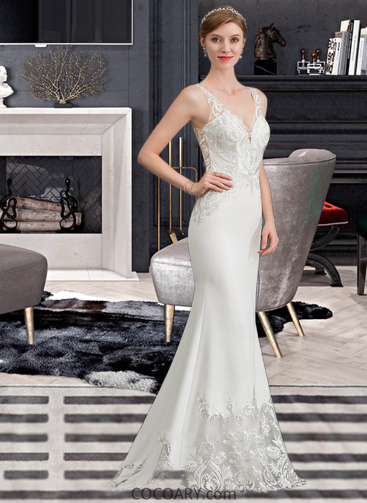 Rita Trumpet/Mermaid V-neck Court Train Stretch Crepe Wedding Dress DA8P0013803