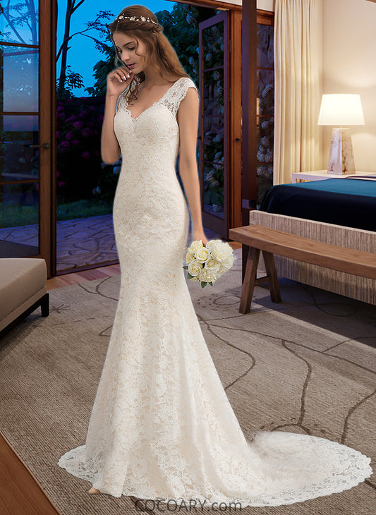 Mila Trumpet/Mermaid V-neck Court Train Lace Wedding Dress DA8P0013804