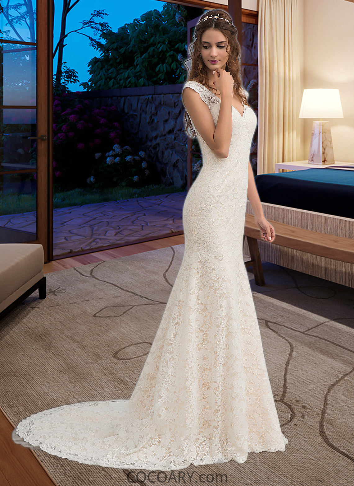 Mila Trumpet/Mermaid V-neck Court Train Lace Wedding Dress DA8P0013804