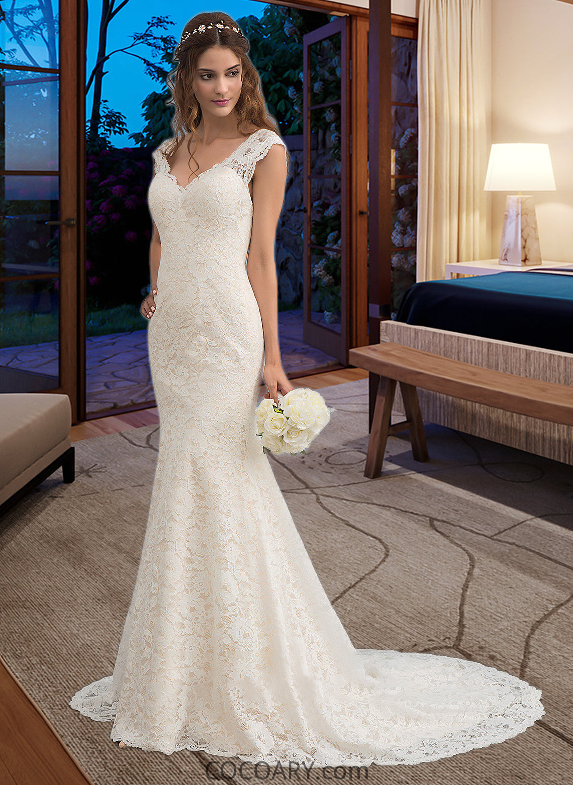 Mila Trumpet/Mermaid V-neck Court Train Lace Wedding Dress DA8P0013804