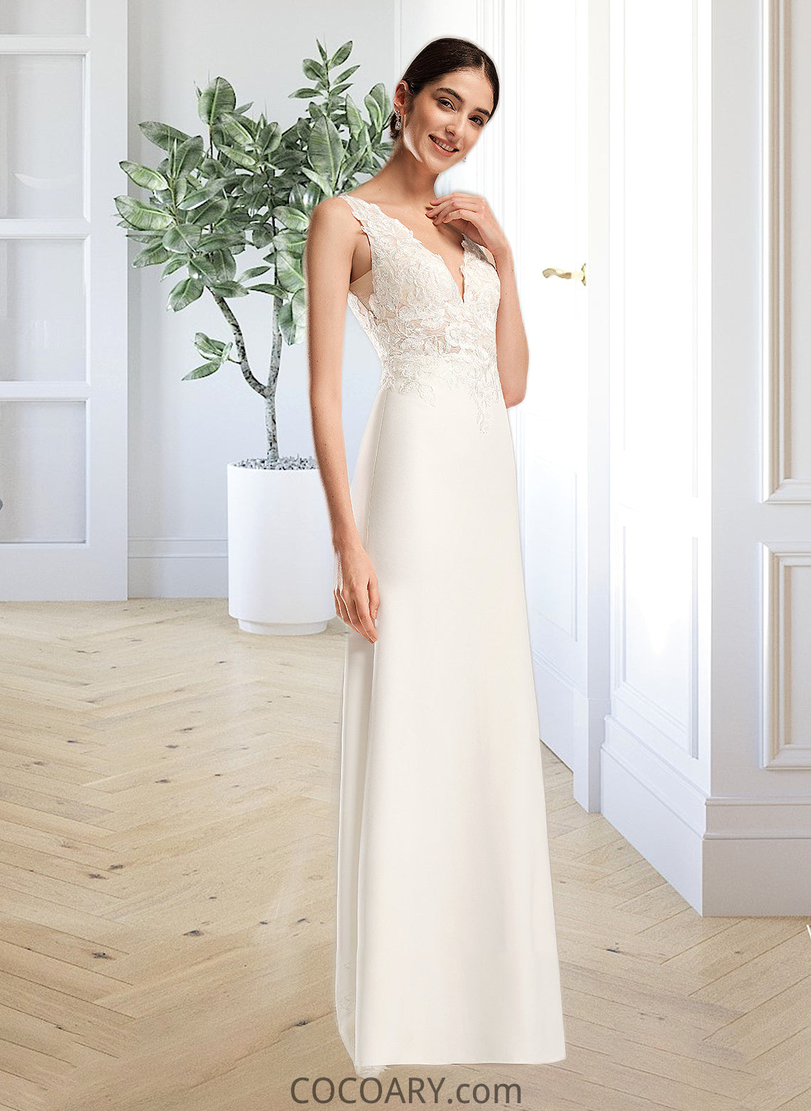 Irene Sheath/Column V-neck Court Train Wedding Dress With Sequins DA8P0013807