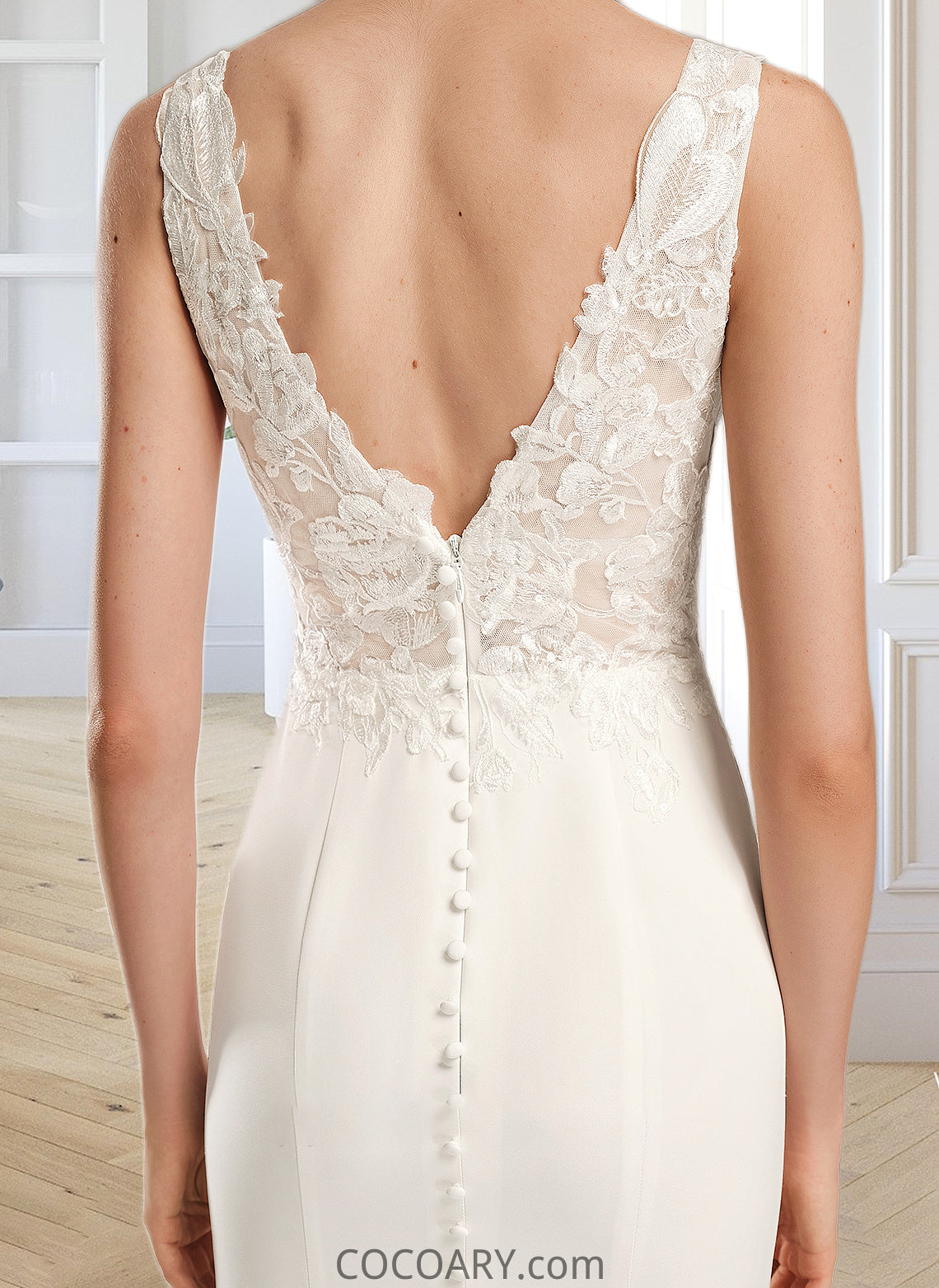 Irene Sheath/Column V-neck Court Train Wedding Dress With Sequins DA8P0013807