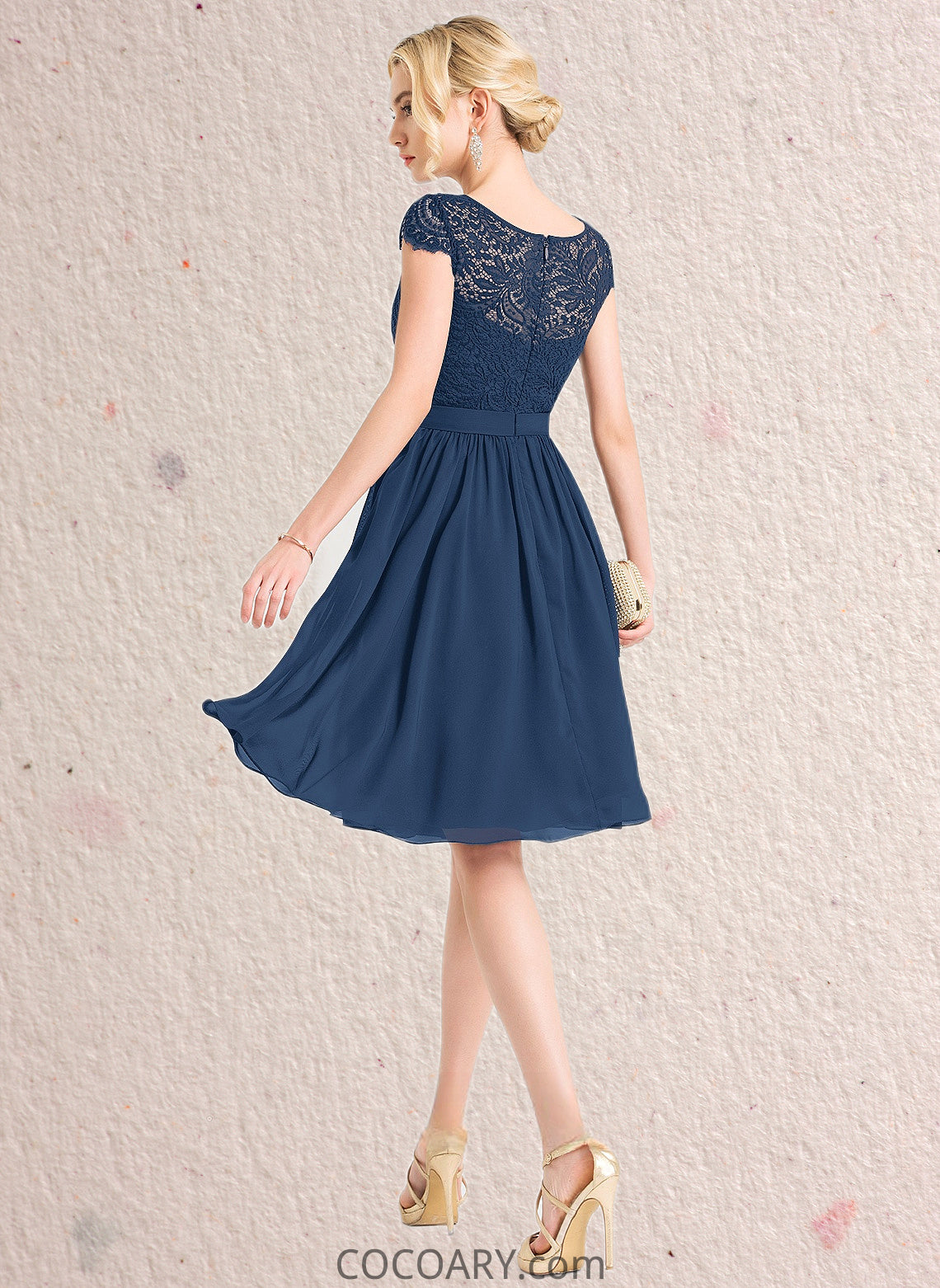 India A-line Scoop Knee-Length Lace Chiffon Homecoming Dress DA8P0025698