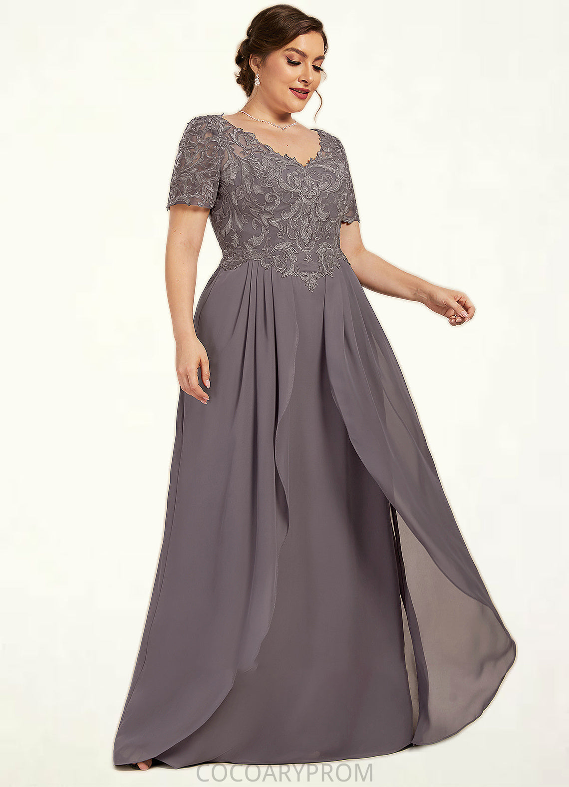 Paulina A-line V-Neck Floor-Length Chiffon Lace Mother of the Bride Dress DA8126P0014532