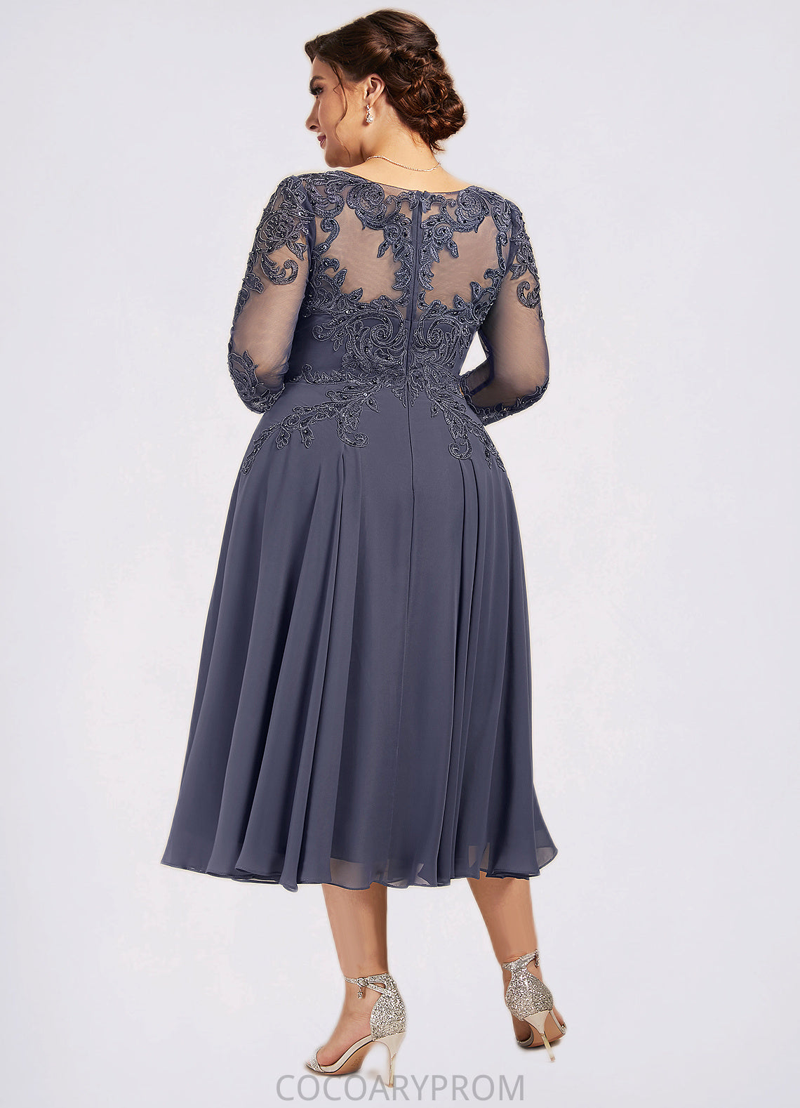 Paloma A-Line Scoop Neck Tea-Length Chiffon Lace Mother of the Bride Dress With Beading Sequins DA8126P0014535