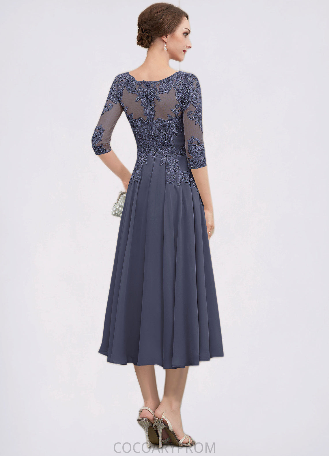 Paloma A-Line Scoop Neck Tea-Length Chiffon Lace Mother of the Bride Dress With Beading Sequins DA8126P0014535