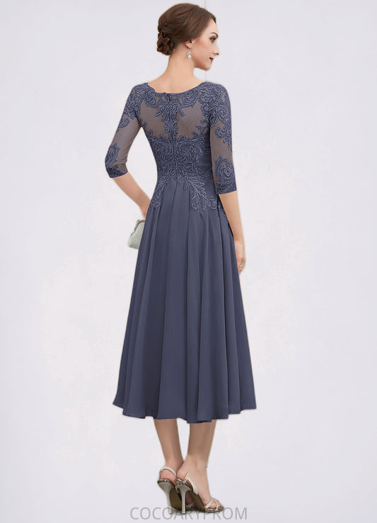 Paloma A-Line Scoop Neck Tea-Length Chiffon Lace Mother of the Bride Dress With Beading Sequins DA8126P0014535