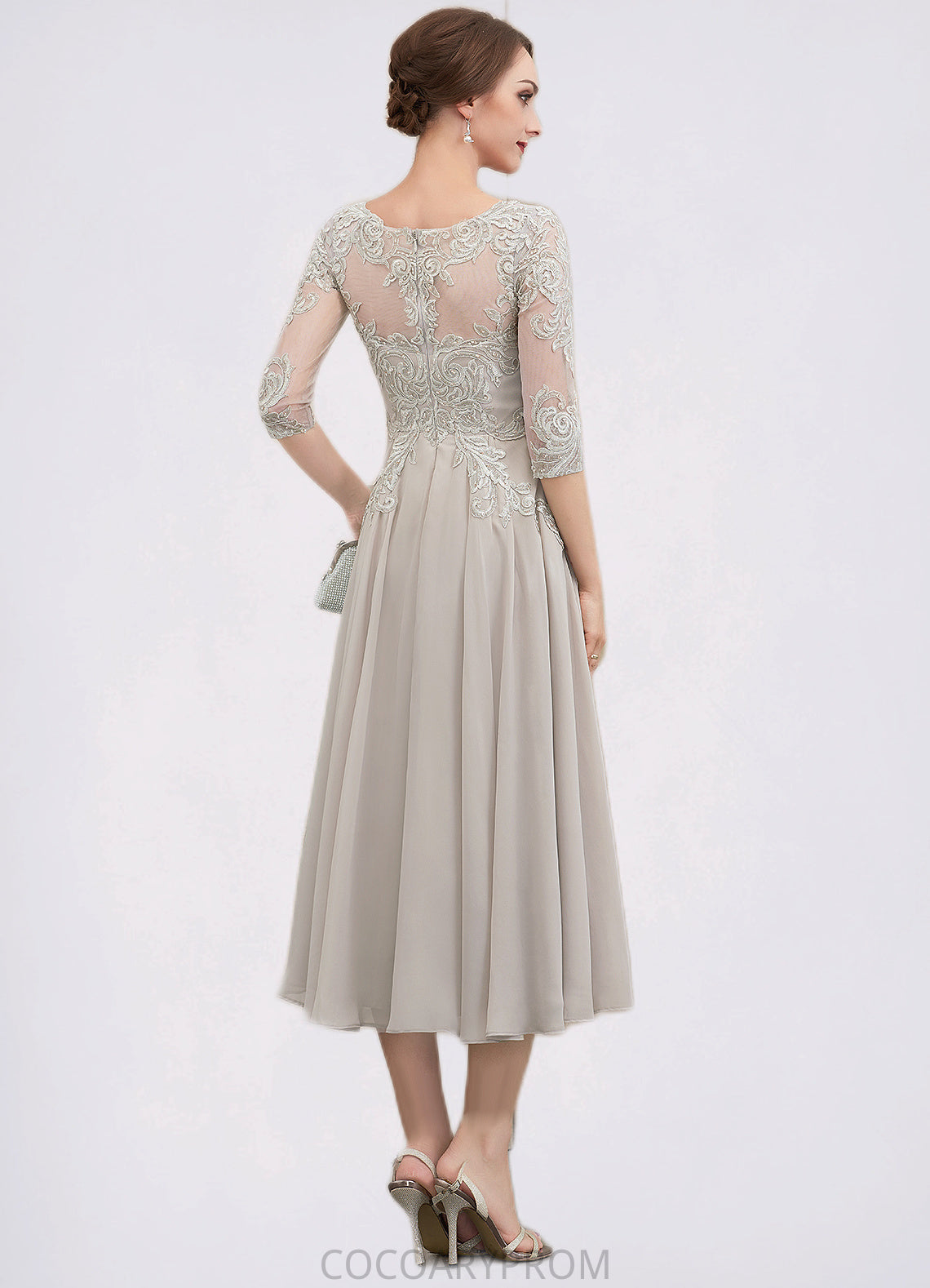 Paloma A-Line Scoop Neck Tea-Length Chiffon Lace Mother of the Bride Dress With Beading Sequins DA8126P0014535