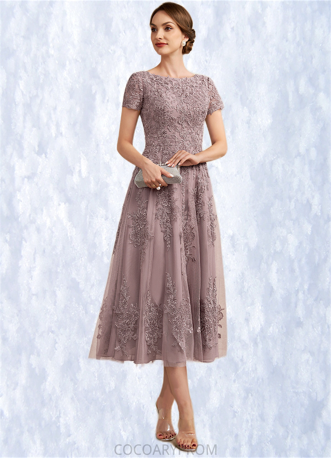 Mildred A-Line Scoop Neck Tea-Length Tulle Lace Mother of the Bride Dress DA8126P0014538