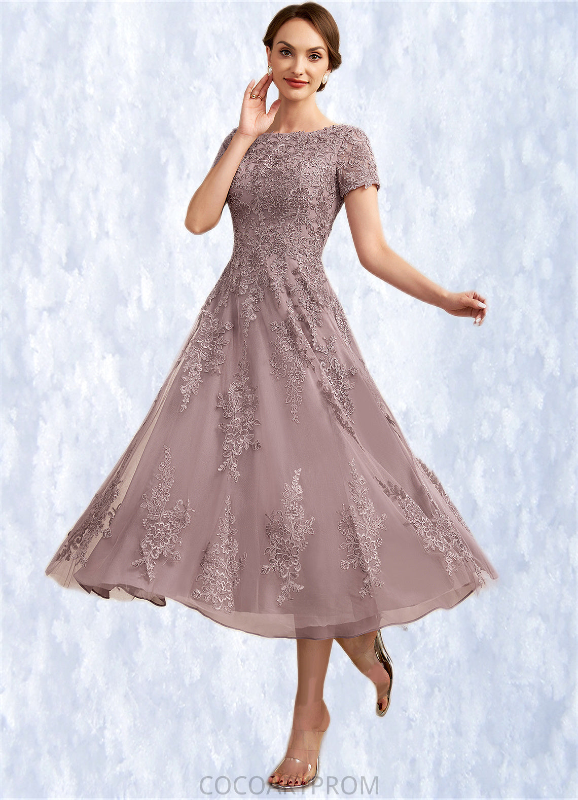 Mildred A-Line Scoop Neck Tea-Length Tulle Lace Mother of the Bride Dress DA8126P0014538