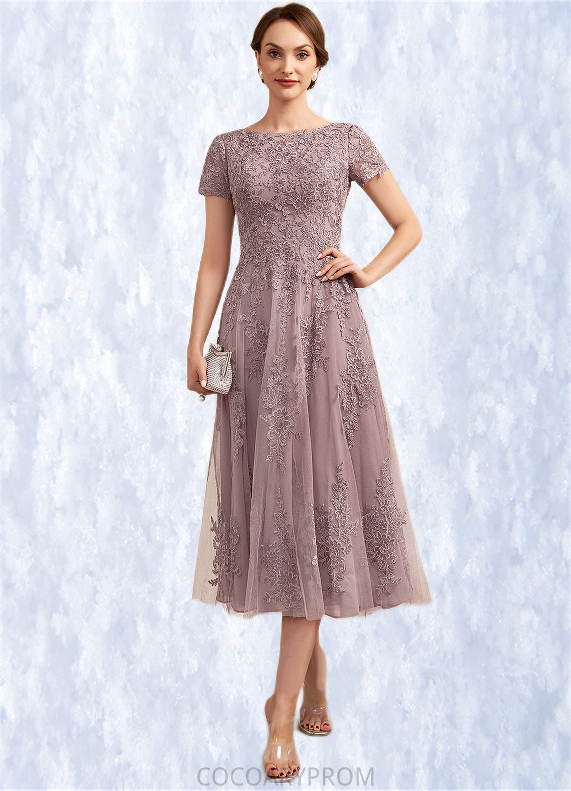 Mildred A-Line Scoop Neck Tea-Length Tulle Lace Mother of the Bride Dress DA8126P0014538