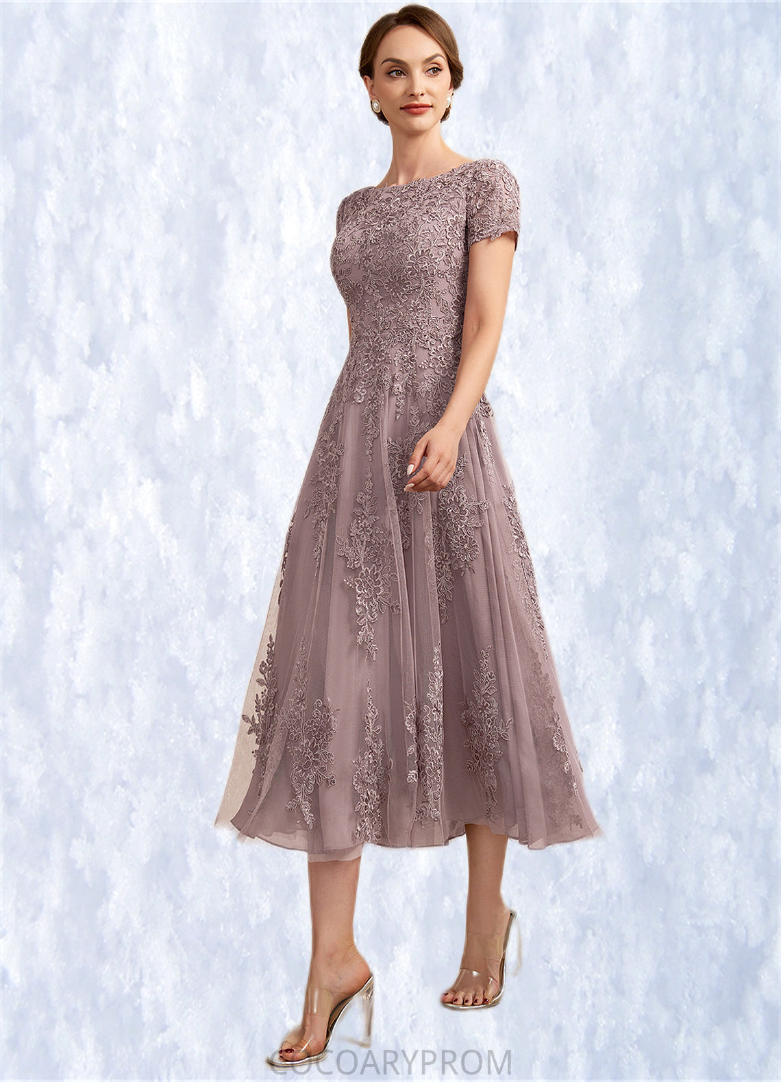 Mildred A-Line Scoop Neck Tea-Length Tulle Lace Mother of the Bride Dress DA8126P0014538