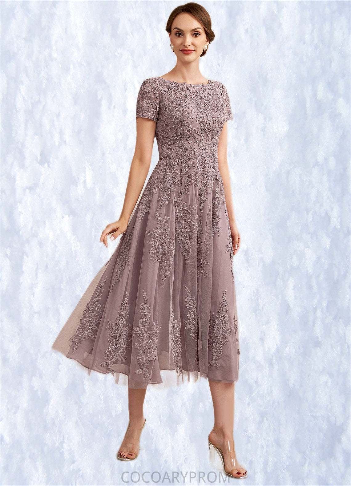 Mildred A-Line Scoop Neck Tea-Length Tulle Lace Mother of the Bride Dress DA8126P0014538