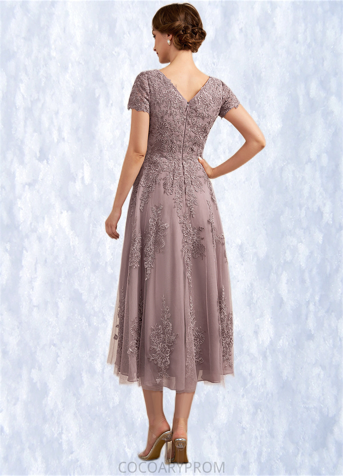 Mildred A-Line Scoop Neck Tea-Length Tulle Lace Mother of the Bride Dress DA8126P0014538